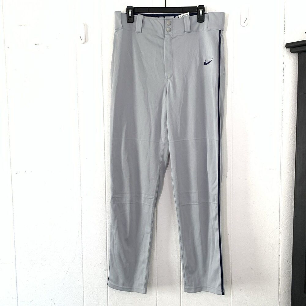 Nike Mens Medium Baseball Pants Grey Navy Stripe Full Length NEW
